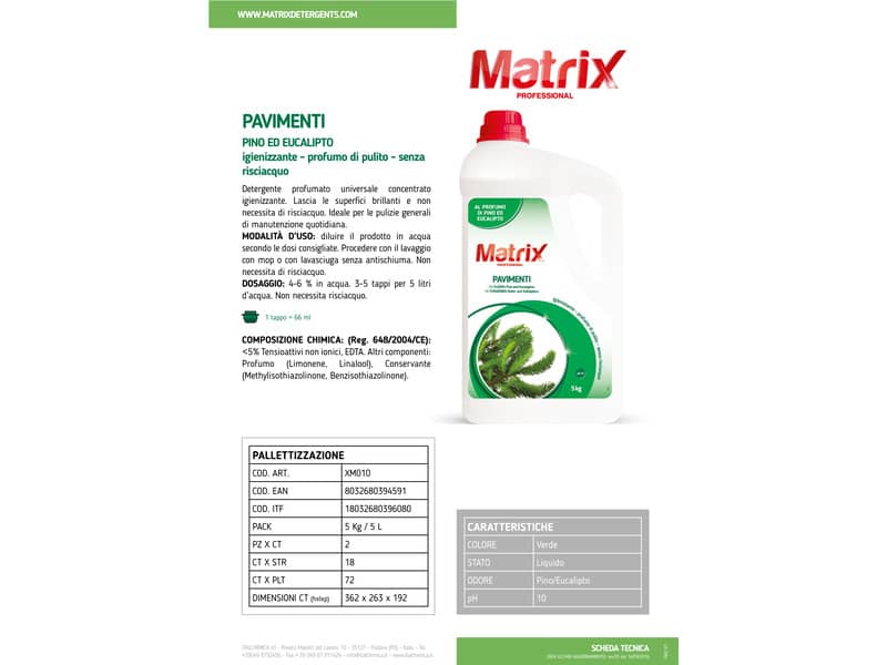 Detergente profumato universale pavimenti Matrix 5 kg XM010