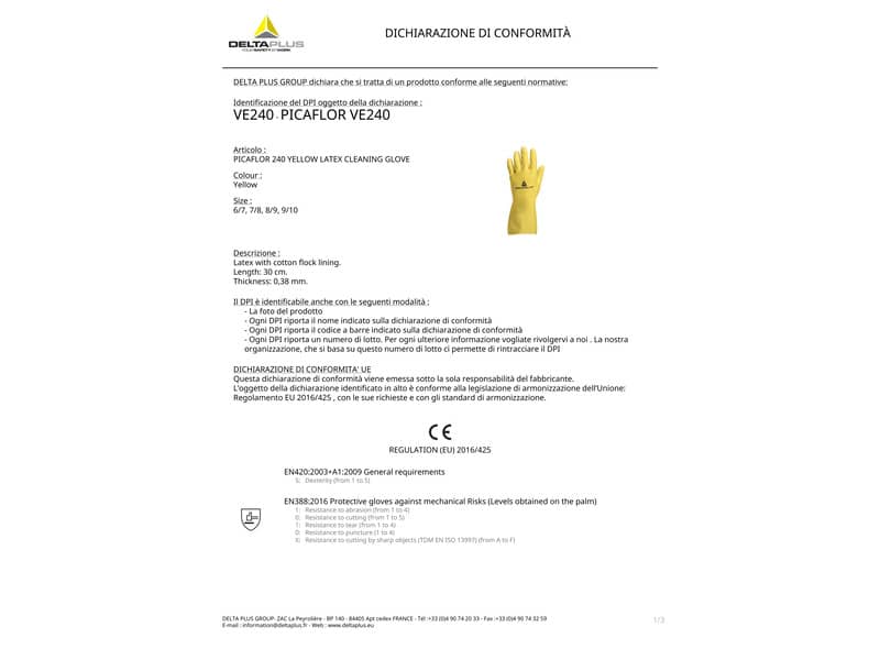 Guanti casalinghi Delta Plus Picaflor lattice giallo 30 cm taglia 9/10 - VE240JA09