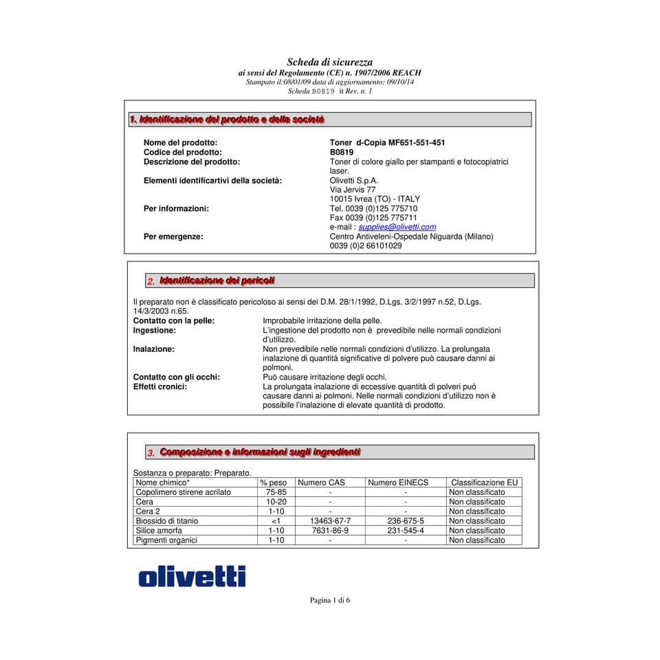Toner Olivetti giallo  B0819