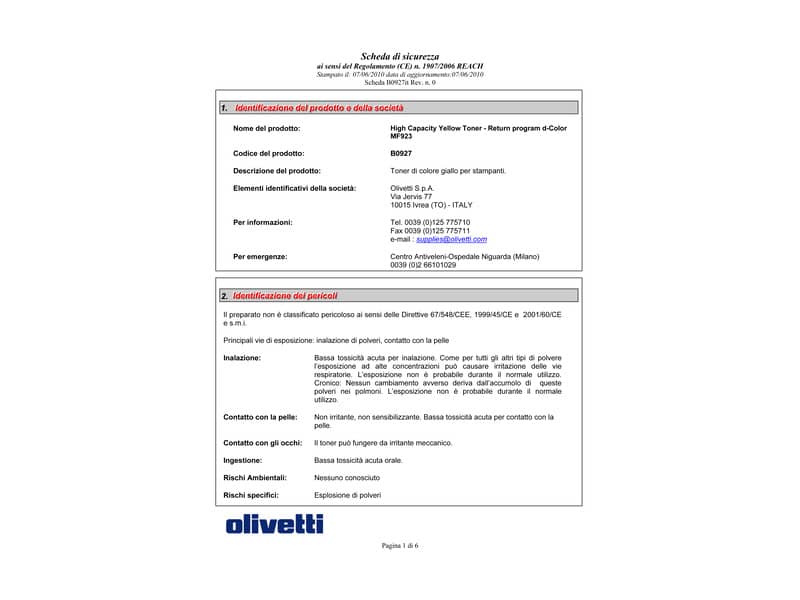 Toner Olivetti giallo  B0927