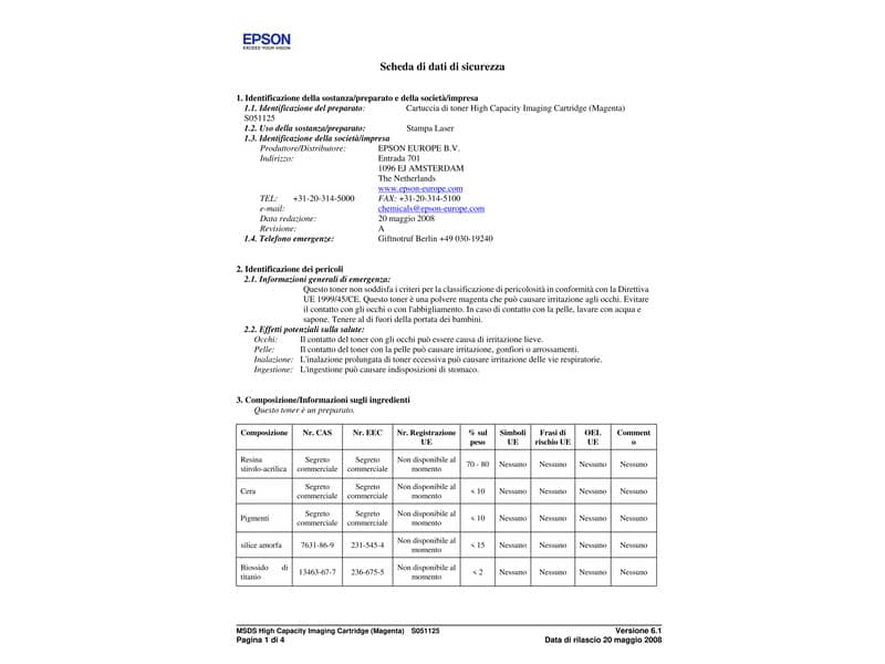 Unità immagine alta capacità 1125 Epson magenta C13S051125