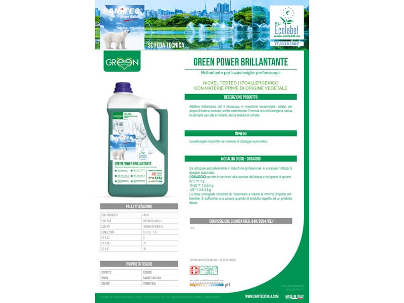 Additivo brillantante lavastoviglie Green Power Sanitec 5,5 kg 4019