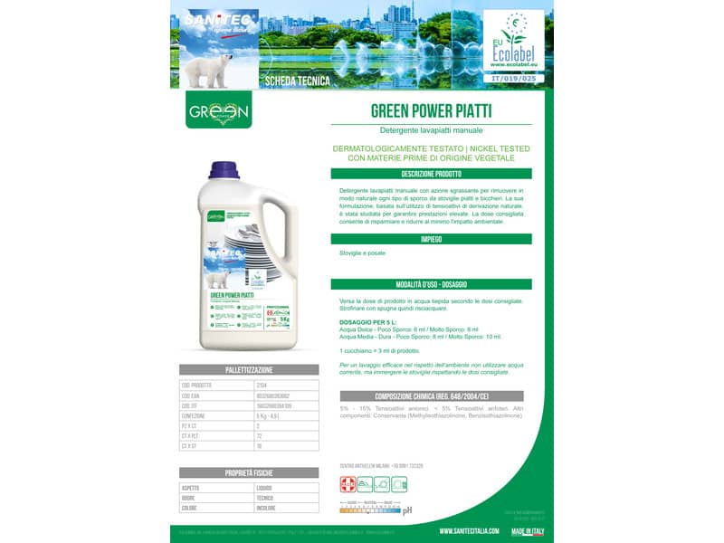 Detergente lavapiatti Green Power Sanitec 5 L 3104