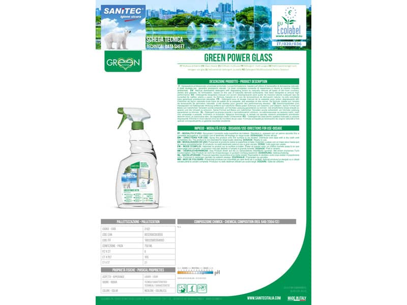 Sgrassatore per vetri Green Power Sanitec 750 ml 3102