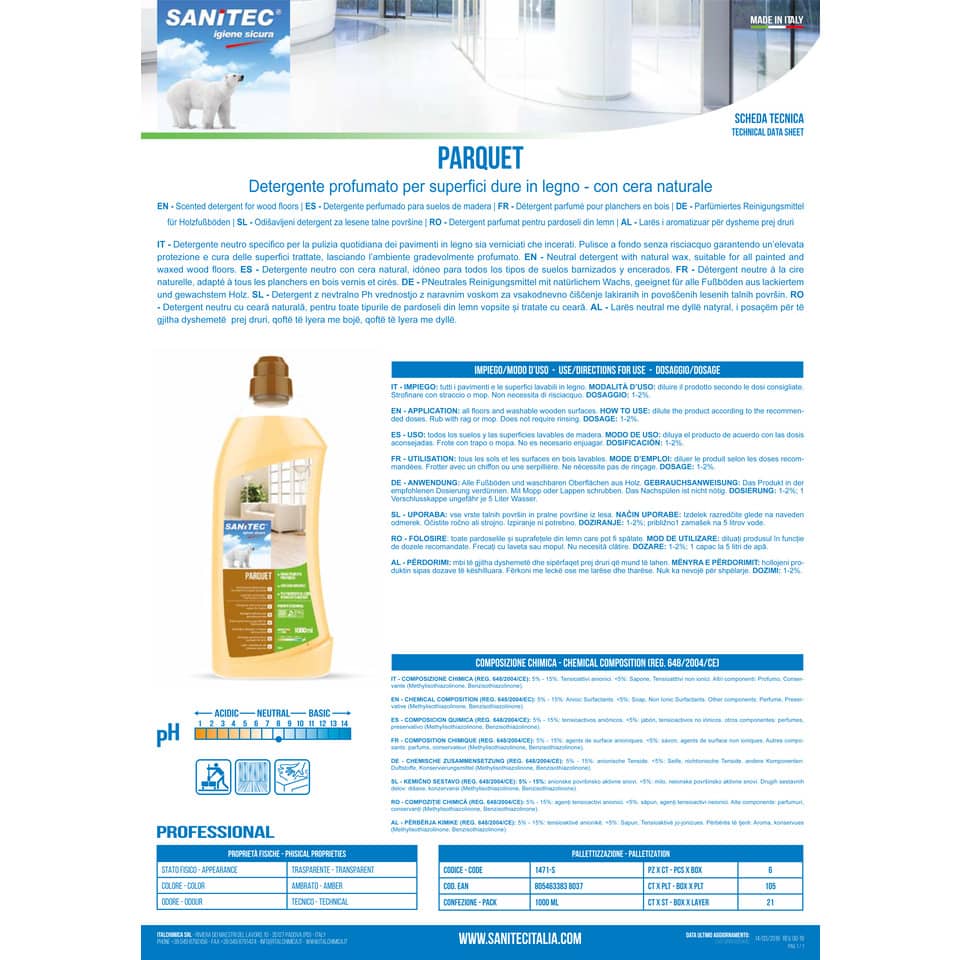 Detergenti pavimenti in legno Sanitec 1000 ml 1471-S