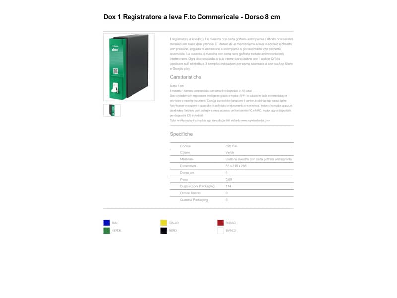 Registratore a leva DOX1 Commerciale 28,5x31,5 cm - dorso 8 cm verde D26114
