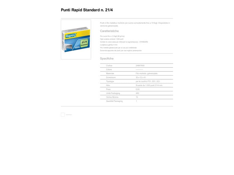 Punti metallici Rapid Standard 21/4  conf. da 1000 - 24867600