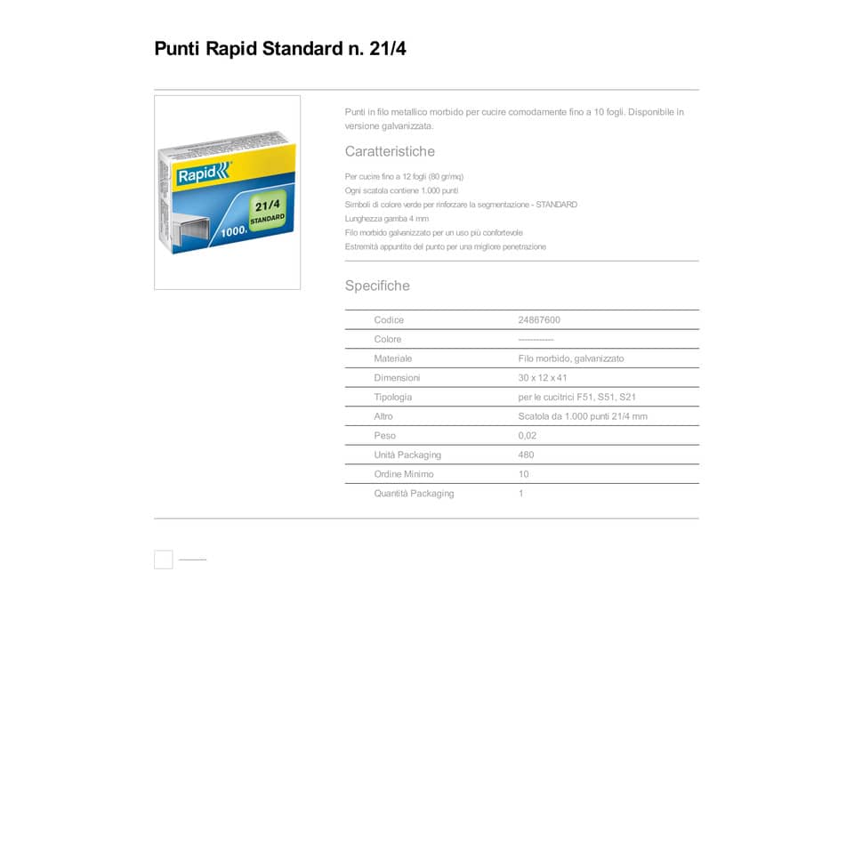 Punti metallici Rapid Standard 21/4  conf. da 1000 - 24867600