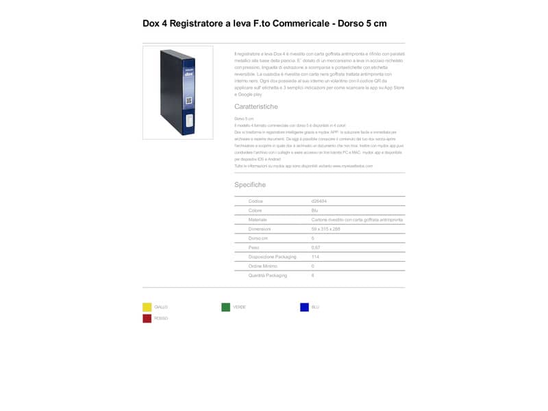 Registratore a leva DOX4 Commerciale 28,5x31,5 cm - dorso 5 cm blu - D26404