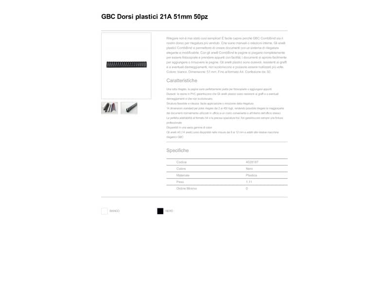 Dorsi plastici a 21 anelli GBC CombBind 51 mm A4 nero - fino a 450 fogli conf da 50 dorsi - 4028187