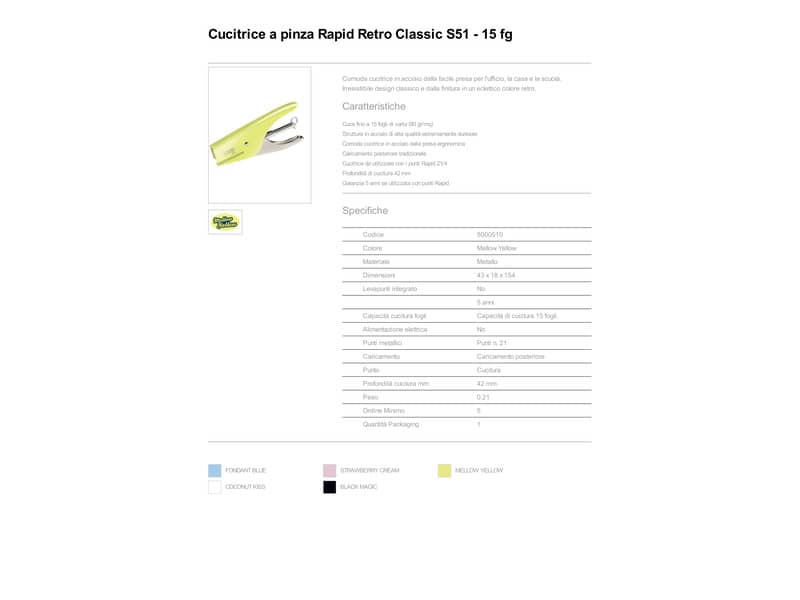 Cucitrice a pinza Rapid S51 Supreme fino a 15 fogli mellow yellow 5000510