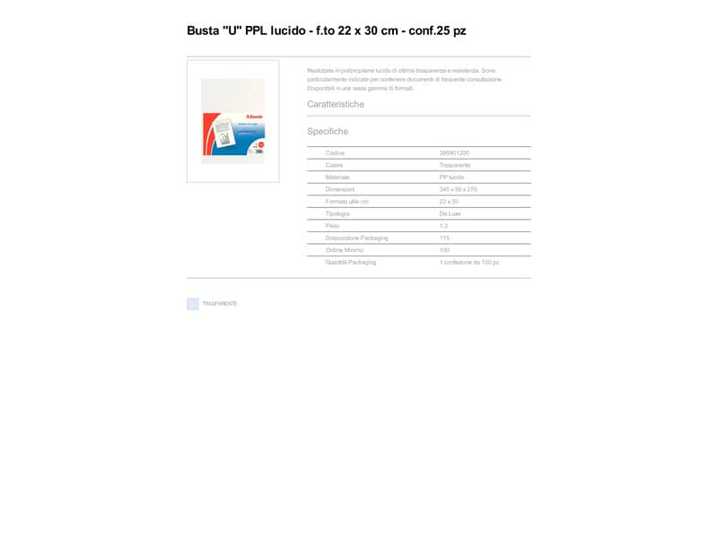 Buste a U ESSELTE Deluxe trasparente 22x30 cm conf. 25 pezzi - 395901200