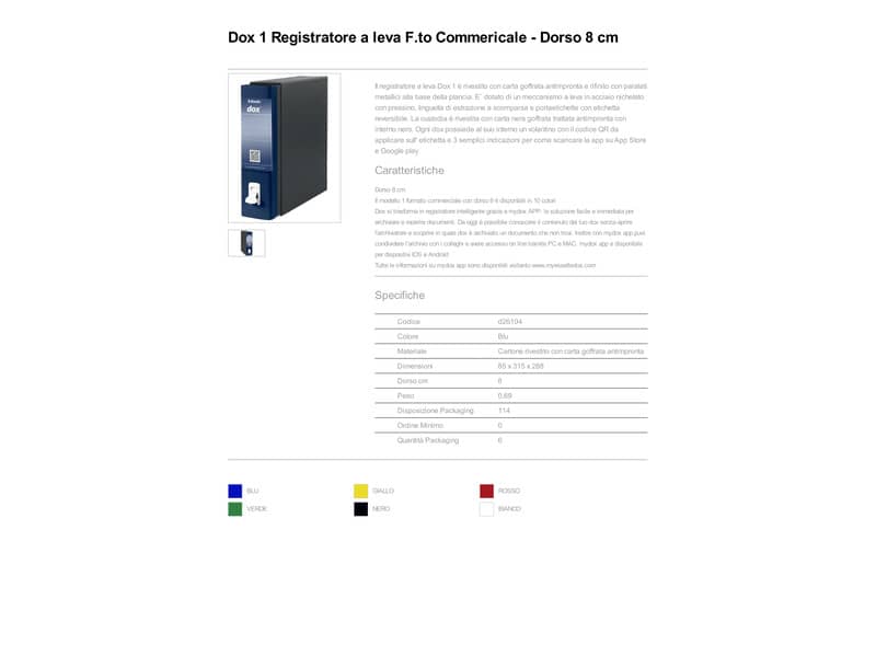 Registratore a leva DOX1 Commerciale 28,5x31,5 cm - dorso 8 cm blu D26104
