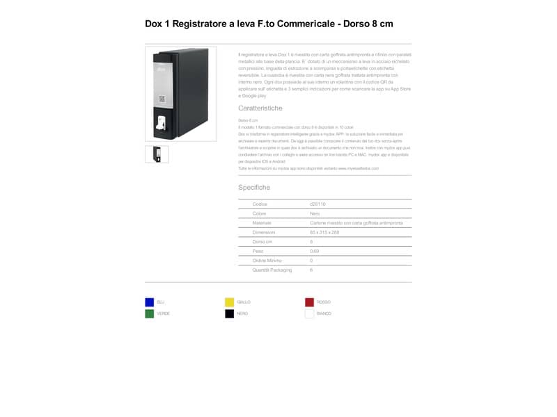 Registratore a leva DOX1 Commerciale 28,5x31,5 cm - dorso 8 cm nero D26110