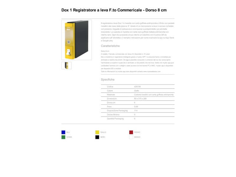Registratore a leva DOX 1 Commerciale 28,5x31,5 cm - dorso 8 cm giallo D26106