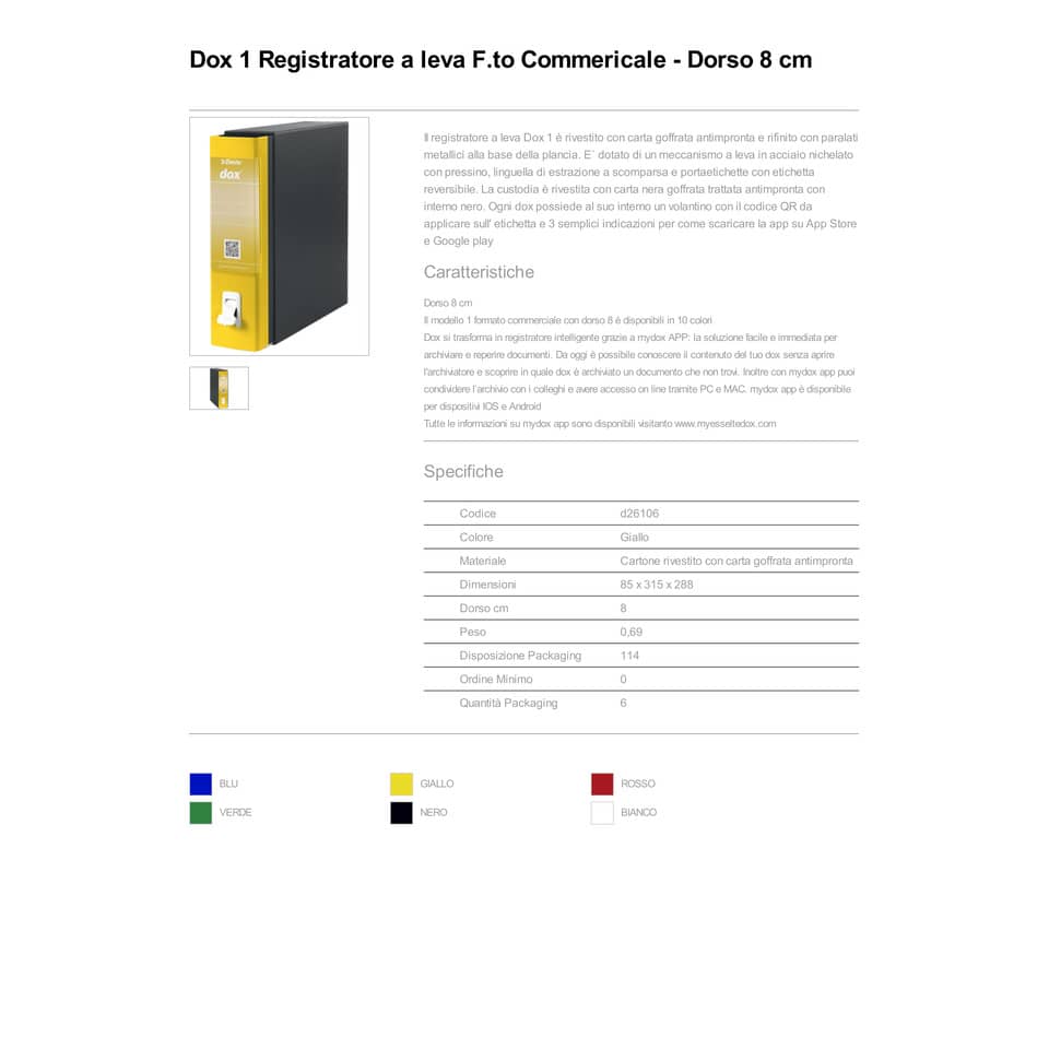 Registratore a leva DOX 1 Commerciale 28,5x31,5 cm - dorso 8 cm giallo D26106