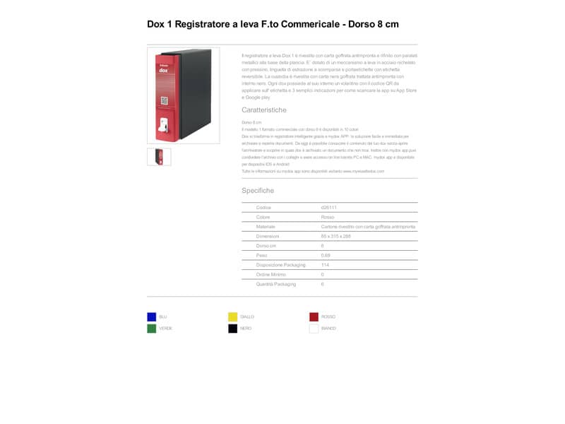 Registratore a leva DOX1 Commerciale 28,5x31,5 cm - dorso 8 cm rosso D26111