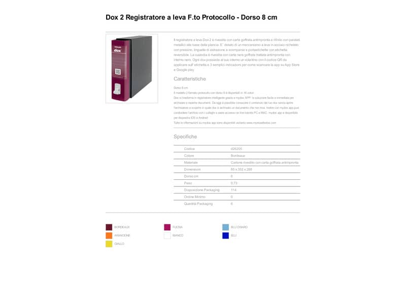 Registratore a leva DOX2 Protocollo 28,5x35 cm - dorso 8 cm bordeaux D26205
