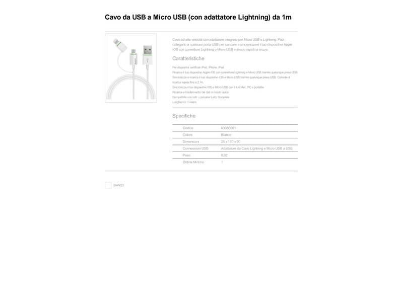 Cavo da USB a micro USB reversibile da 1m Leitz con adattatore Lightning bianco 63080001