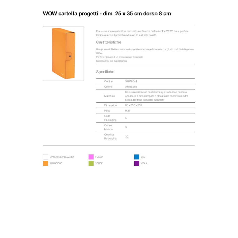 Scatola portaprogetti Leitz WOW in cartone - dorso 8 cm - formato 25x35 cm arancione metallizzato - 39670044