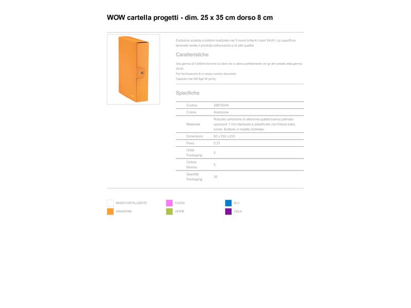 Scatola portaprogetti Leitz WOW in cartone - dorso 8 cm - formato 25x35 cm arancione metallizzato - 39670044