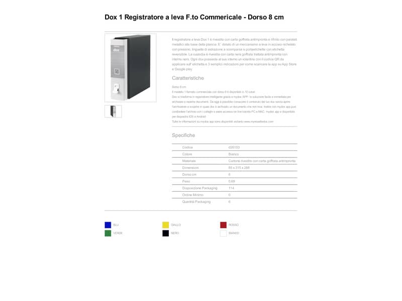 Registratore a leva DOX1 Commerciale 28,5x31,5 cm - dorso 8 cm bianco D26103