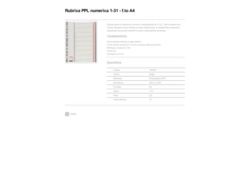 Divisori per rubrica Esselte A4 PPL numerica 1-31 100108