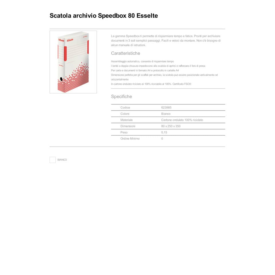 Scatole archivio Esselte SPEEDBOX dorso 8 cm bianco/rosso 8x25x35 cm conf.25 - 623985