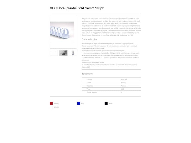 Dorsi plastici a 21 anelli GBC CombBind 14 mm A4 bianco -  fino a 125 fogli conf da 100 dorsi - 4028198