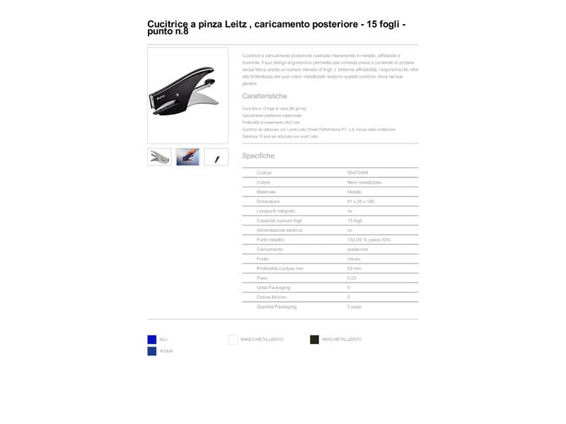 Cucitrice fino a 15 fogli Leitz 5547 WOW nero metallizzato 55470094