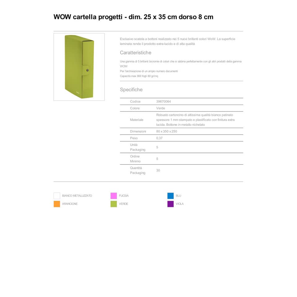 Scatola portaprogetti Leitz WOW in cartone - dorso 8 cm - formato 25x35 cm metallizzato - 39670064