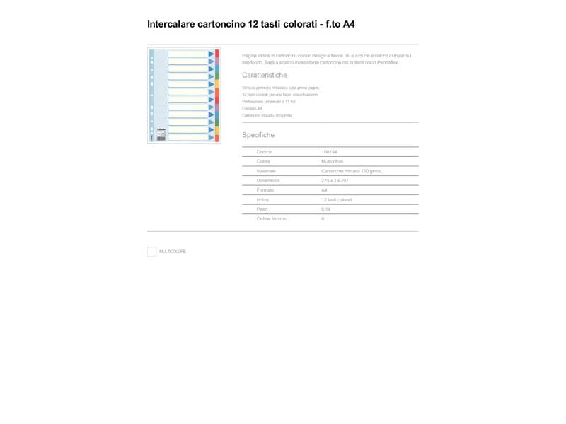Divisori Esselte intercalari 12 tasti cartoncino 160 gr/mq A4 100194