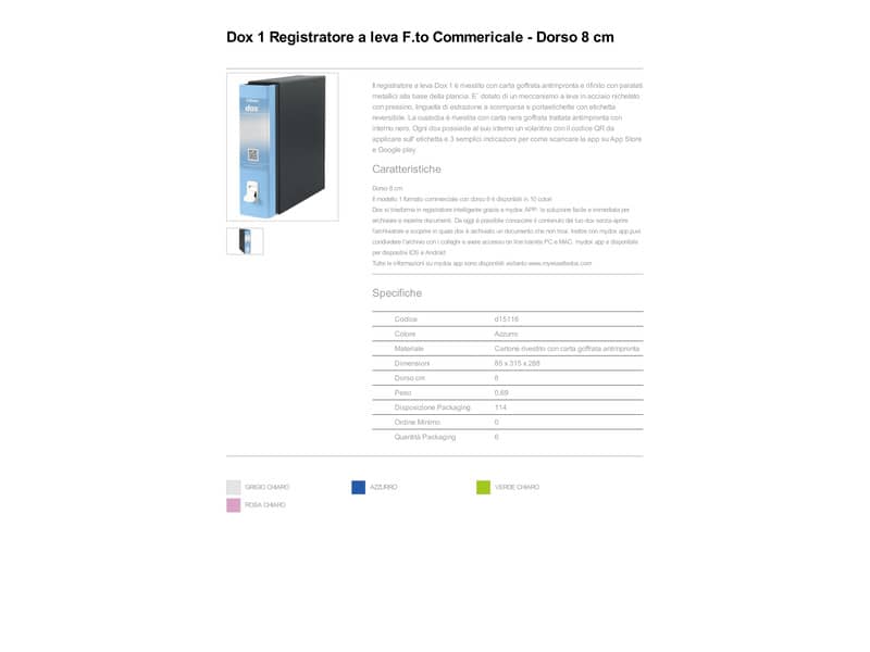 Registratore a leva DOX1 Commerciale S. Francisco 28,5x31,5 cm - dorso 8 cm azzurro - D15116
