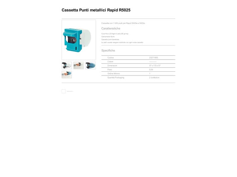 Punti metallici Rapid per cucitrici 5020/5025E 2 cartucce da 1500 punti - 23271900