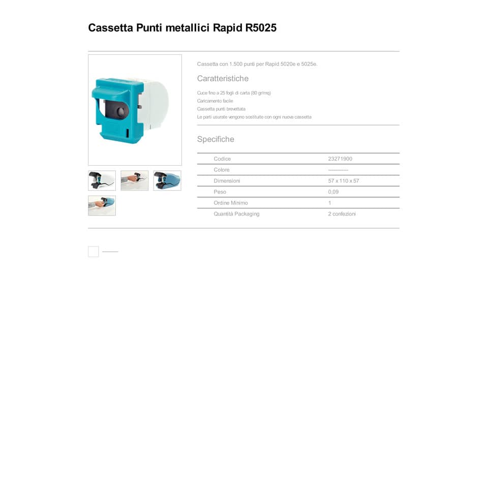 Punti metallici Rapid per cucitrici 5020/5025E 2 cartucce da 1500 punti - 23271900