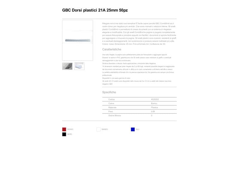 Dorsi plastici a 21 anelli GBC ComBind 25 mm A4 bianco - fino a 225 fogli conf da 50 dorsi - 4028202
