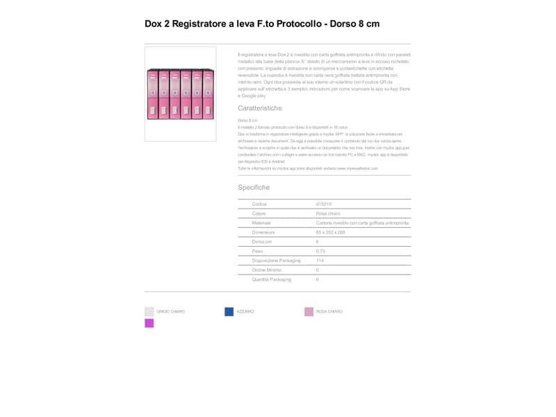 Registratore a leva DOX2 Protocollo S. Francisco 28,5x35 cm - dorso 8 cm rosa - D15219