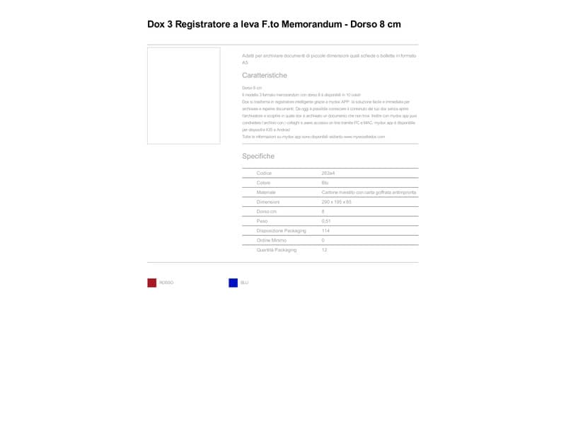 Registratore a leva DOX3 Memorandum dorso 8 cm - formato 23x18 cm blu 263A4
