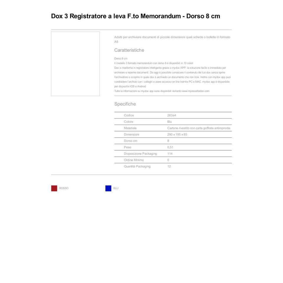 Registratore a leva DOX3 Memorandum dorso 8 cm - formato 23x18 cm blu 263A4