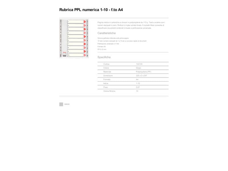 Divisori per rubrica Esselte A4 PPL numerica 1-10 100105
