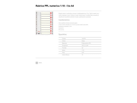 Divisori per rubrica Esselte A4 PPL numerica 1-10 100105