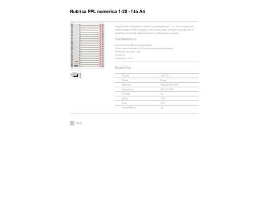 Divisori per rubrica Esselte A4 PPL numerica 1-20 100107