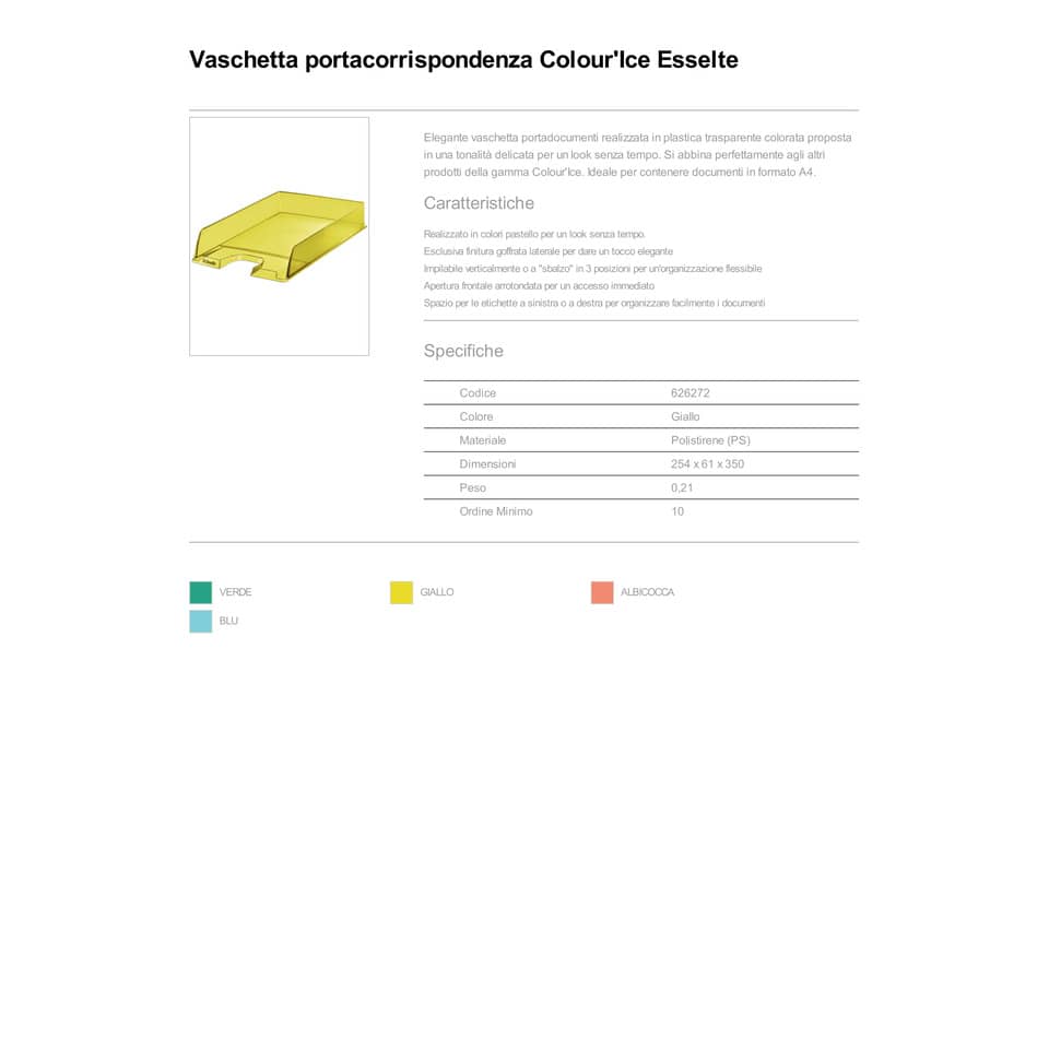 Vaschetta portacorrispondenza Esselte Colour'Ice polistirolo A4 giallo trasparente - 626272