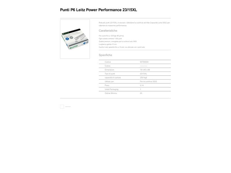 Punti metallici 23/15XL per cucitrice 5553 Leitz 23/15 XL scatola da 1000 punti - 55790000