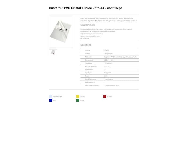 Buste a L non perforate Esselte Cristal trasparente 150 µm A4 lucido conf.25 - 55430
