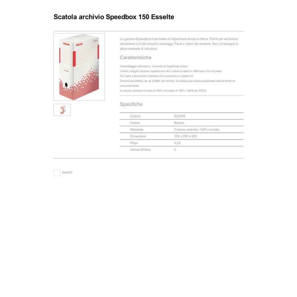 Scatola archivio Esselte SPEEDBOX dorso 15 cm bianco/rosso 15x25x35 cm 623909