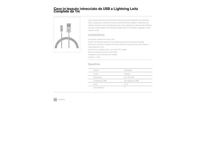 Cavo intrecciato da USB a Lightning da 1 m Leitz grigio metallizzato 63450084
