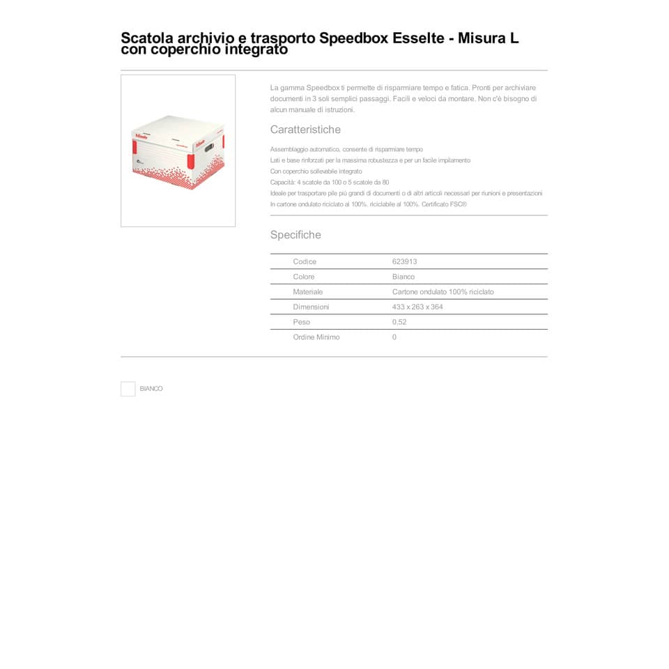 Scatola archivio Esselte SPEEDBOX con coperchio integrato bianco/rosso 36,4x26,3x43,3 cm - 623913