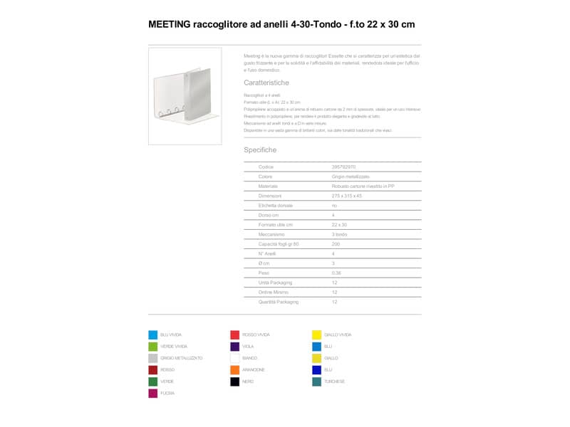 Raccoglitore Esselte Meeting a 4 anelli tondi 30mm cartone rivest. in PP grigio metallizz. 22x30cm dorso 4cm - 395792970