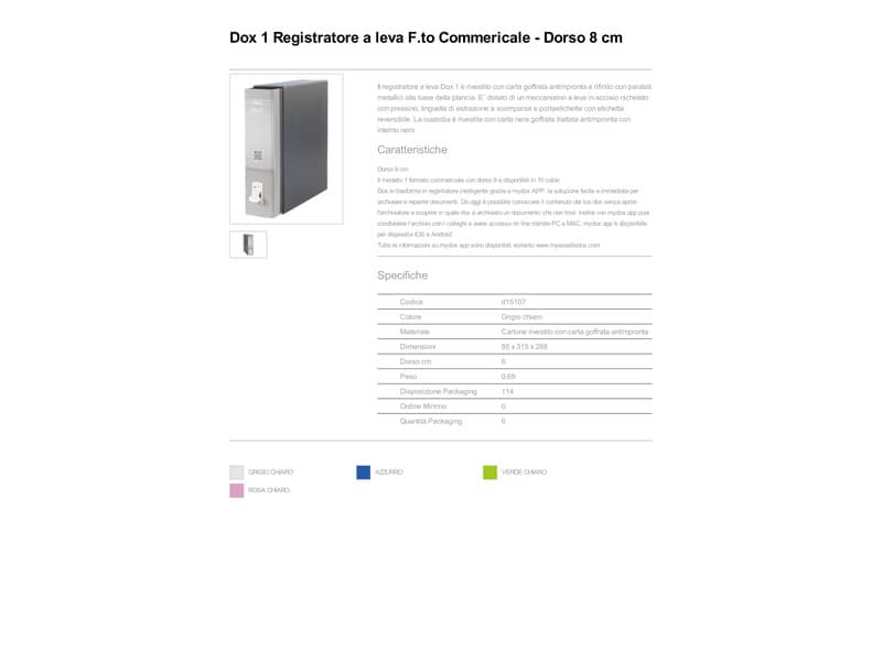 Registratore a leva DOX1 Commerciale S. Francisco 28,5x31,5 cm - dorso 8 cm grigio - D15107